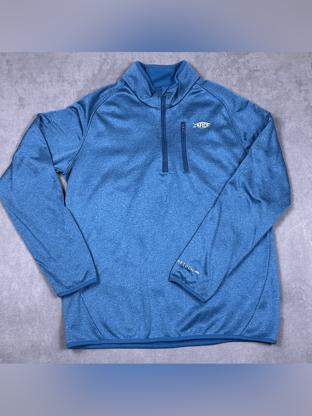 AFTCO AFTech Performance Fishing Quarter Zip Fleece Pullover Blue Mens M
